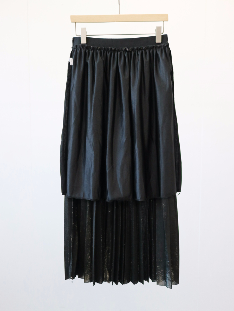 Gold Silver Metal Pearl Pleated Banding Long Skirt