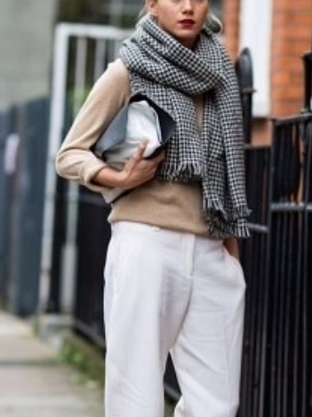 Herringbone muffler Large size Unisex French fashi