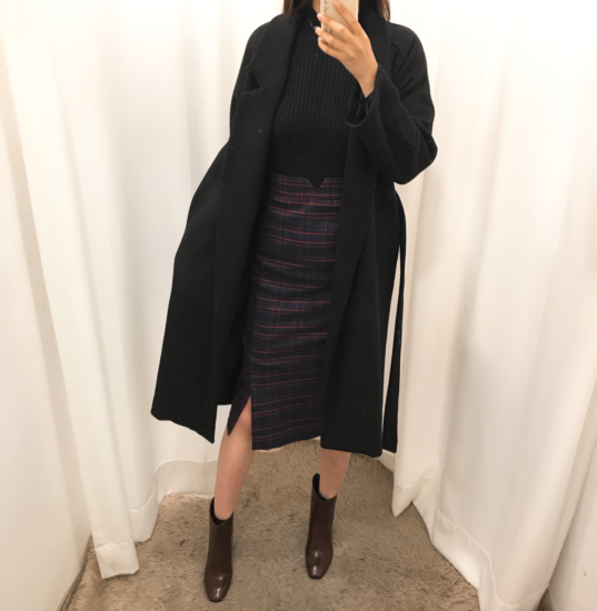 H line high waist check long skirt autumn skirt tr