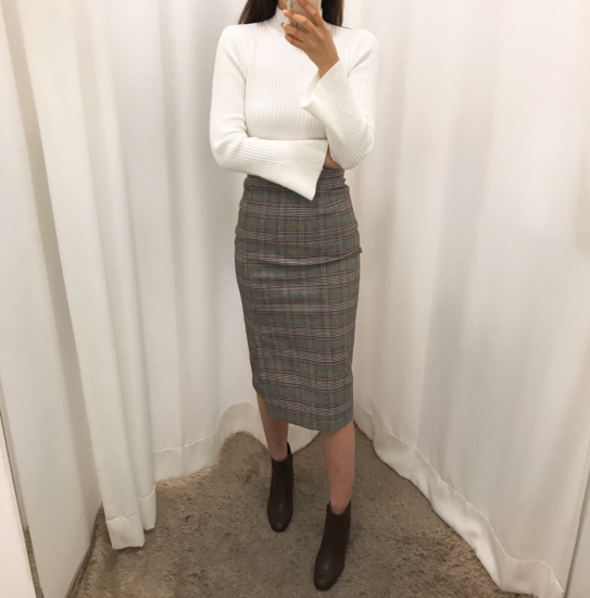 H line high waist check long skirt autumn skirt tr