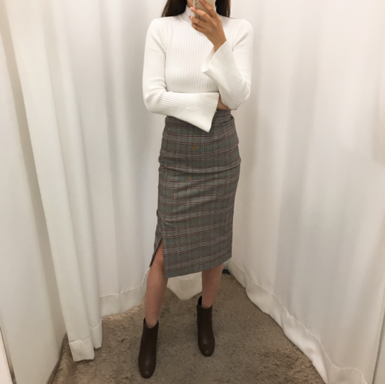 H line high waist check long skirt autumn skirt tr