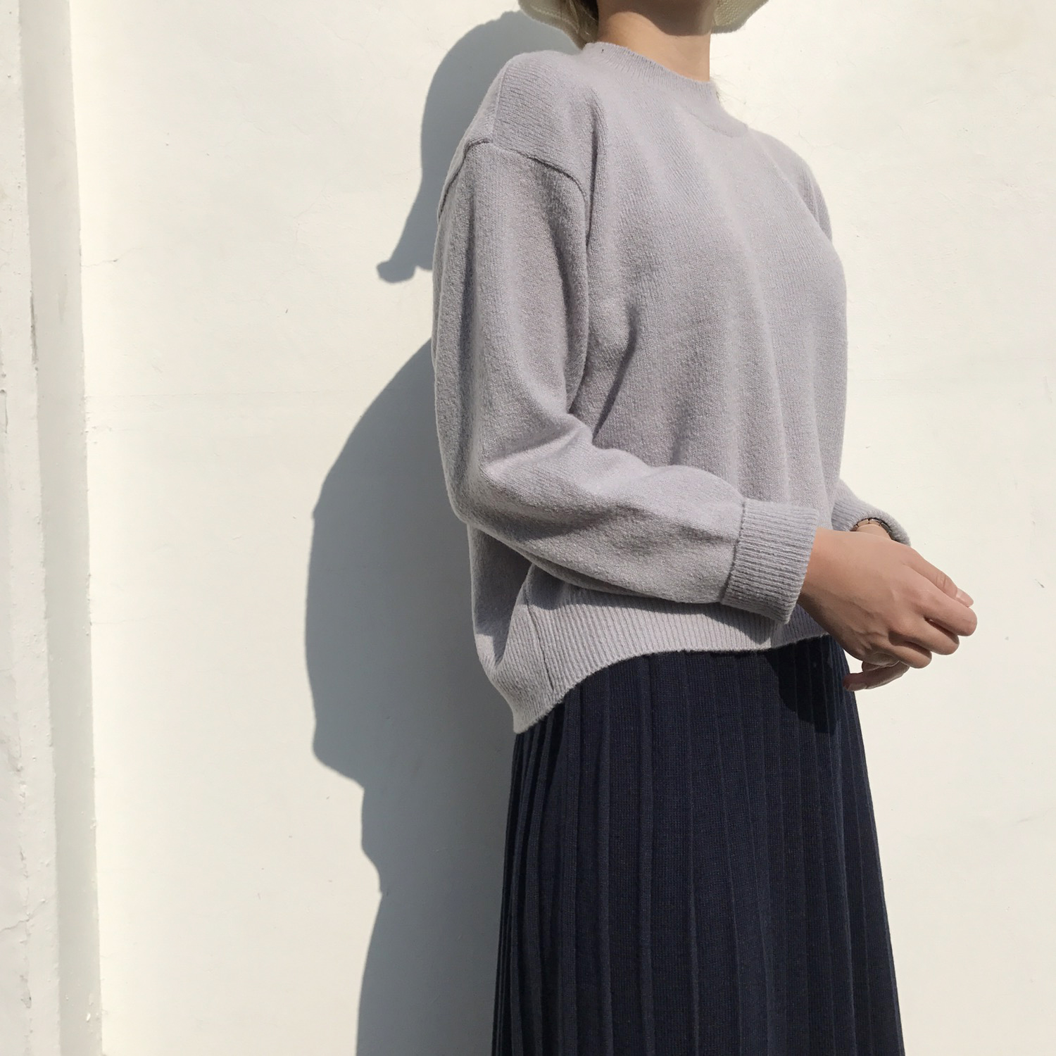 Winter knit pleated long skirt 4color wrinkles