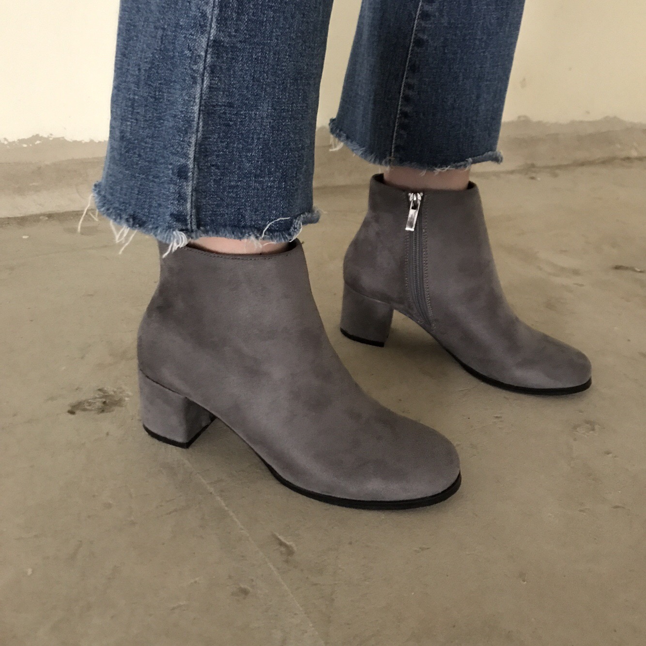 Suede Ankle Boots Angle Midsole Heel 5cm Black, Gr