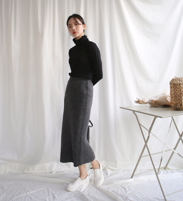 Knit winter long skirt skirt back slit