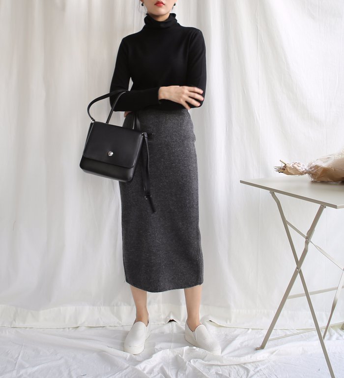 Knit winter long skirt skirt back slit