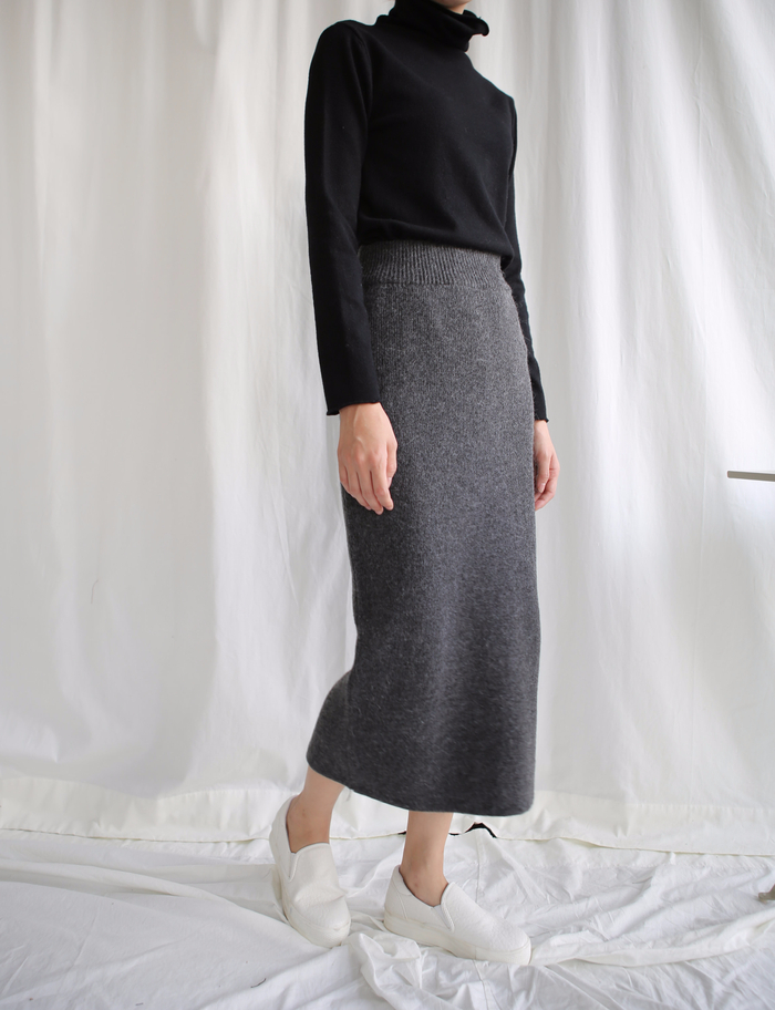 Knit winter long skirt skirt back slit