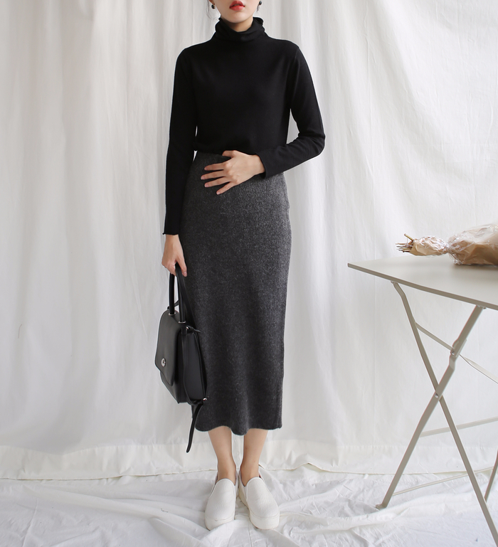 Knit winter long skirt skirt back slit