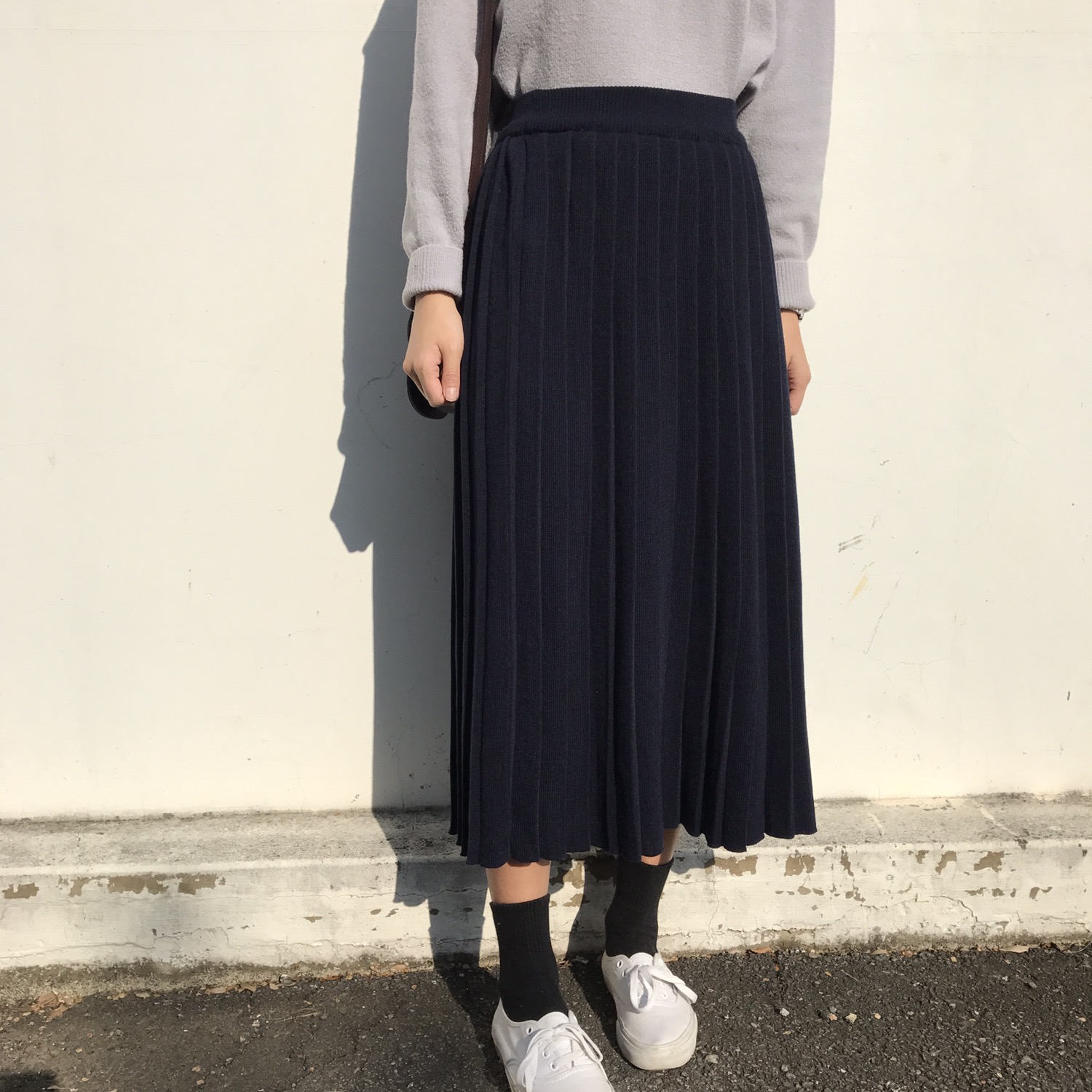 Winter knit pleated long skirt 4color wrinkles