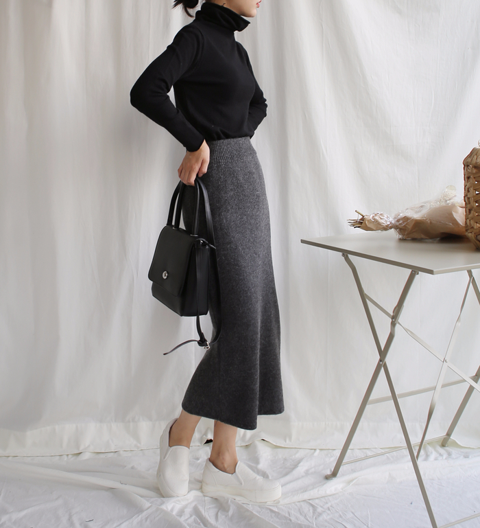 Knit winter long skirt skirt back slit