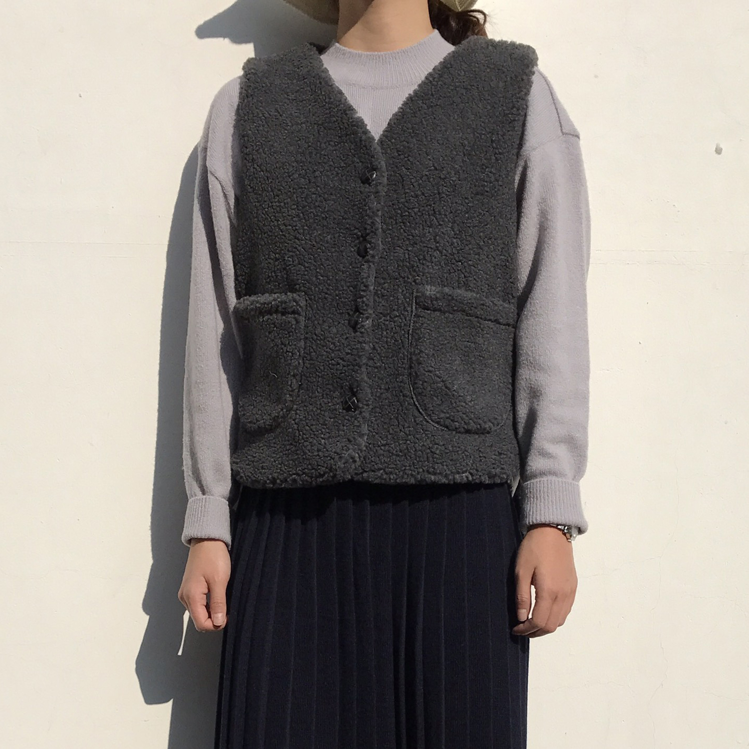 Winter knit pleated long skirt 4color wrinkles