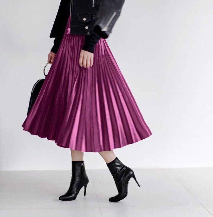 Metallic Pleated Long Skirt Date Coordination
