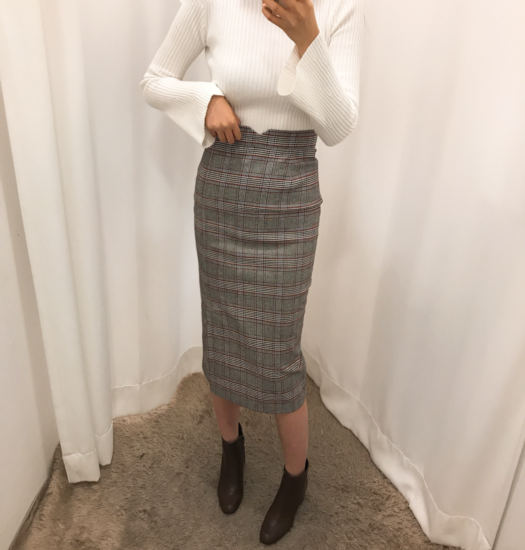 H line high waist check long skirt autumn skirt tr