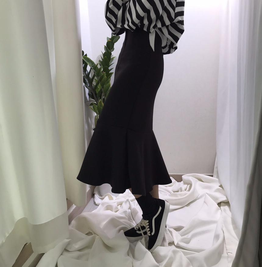 High-waisted Mermaid Skirt Autumn Long Tiered Long