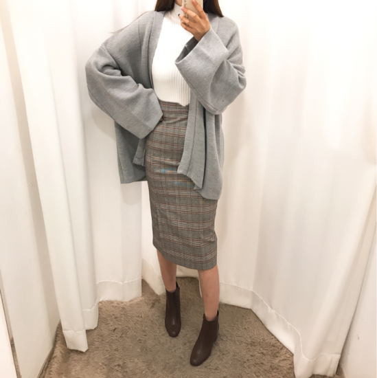 H line high waist check long skirt autumn skirt tr