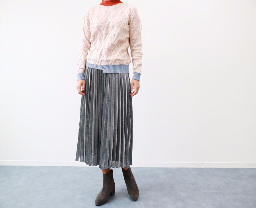 Gold Silver Metal Pearl Pleated Banding Long Skirt