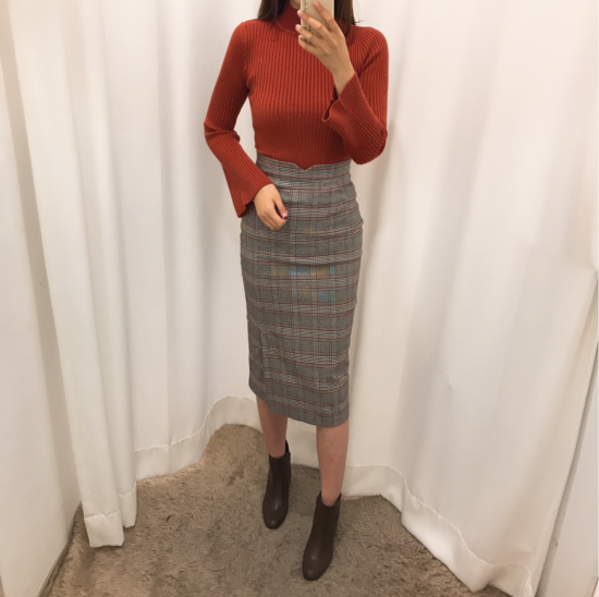 H line high waist check long skirt autumn skirt tr