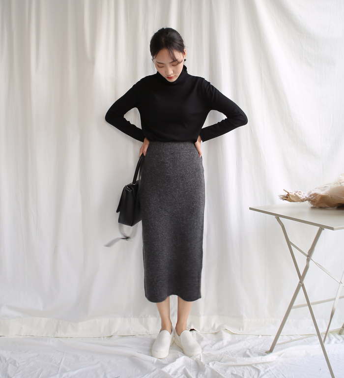 Knit winter long skirt skirt back slit