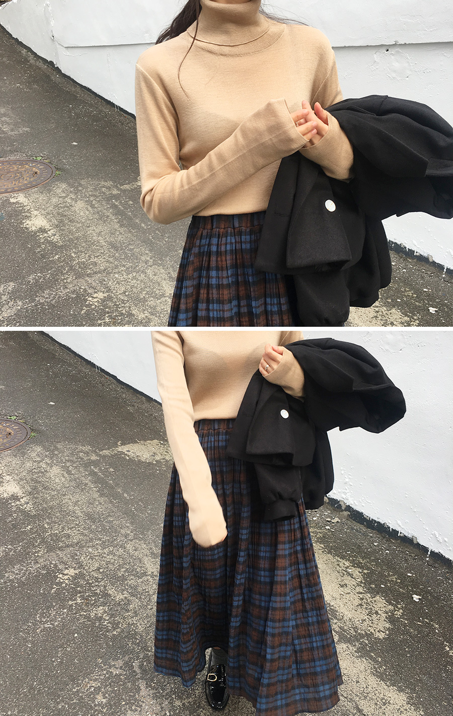 Modern Check Flare Banding Skirt Women Winter a Li