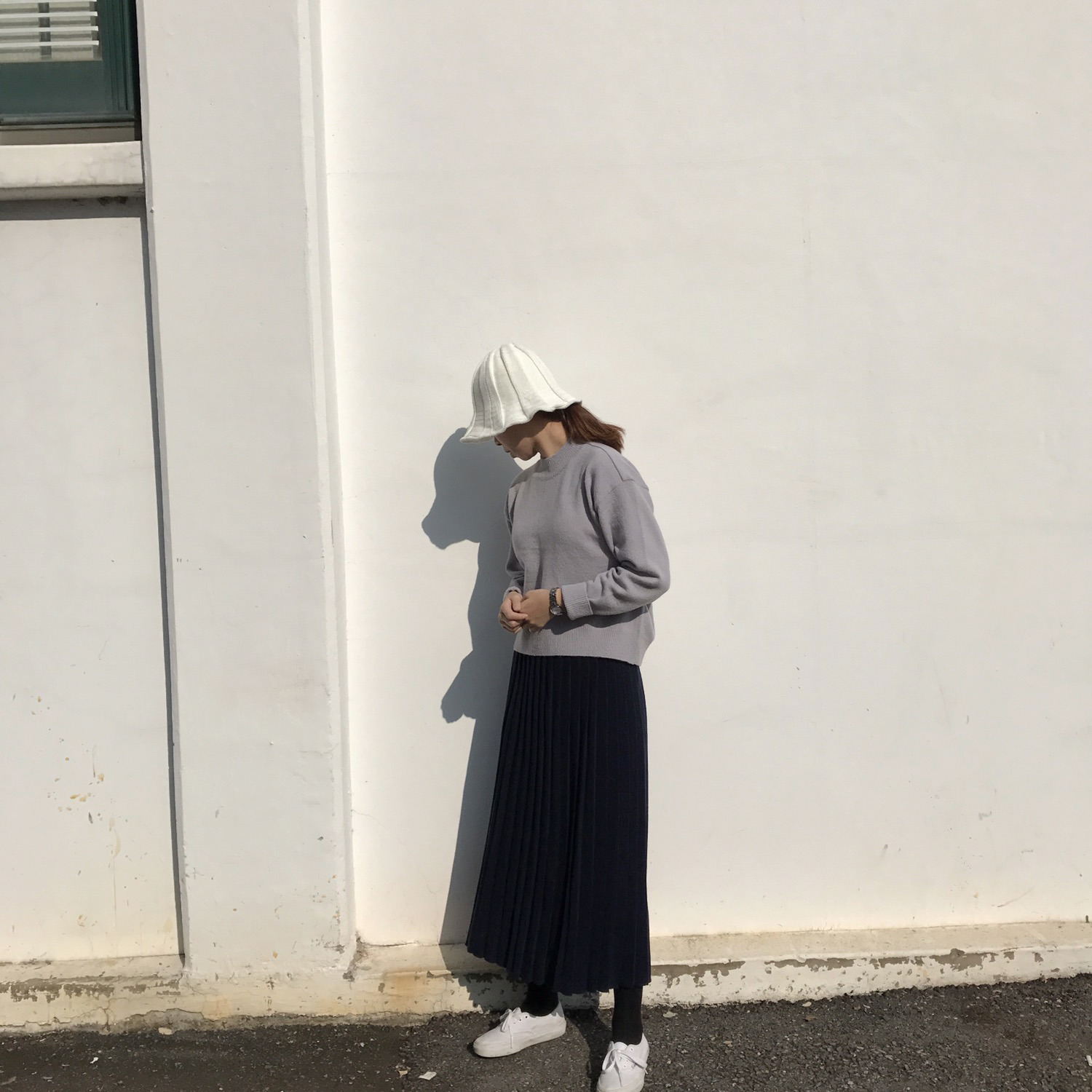 Winter knit pleated long skirt 4color wrinkles