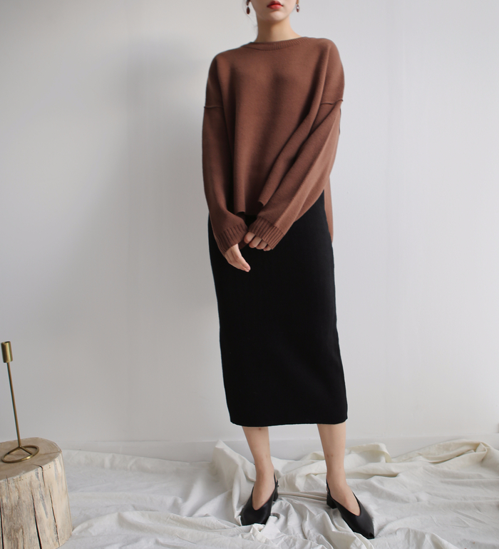 Knit winter long skirt skirt back slit