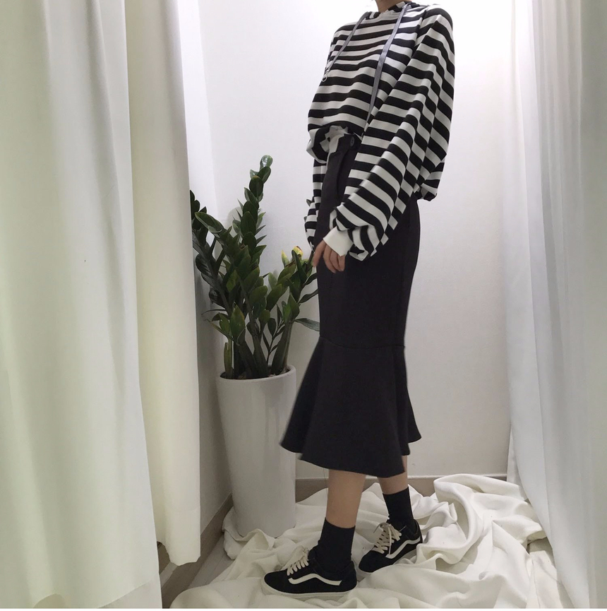 High-waisted Mermaid Skirt Autumn Long Tiered Long