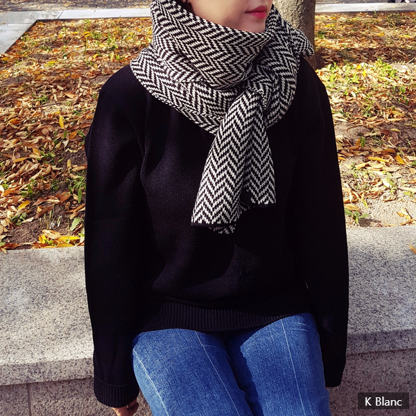Herringbone muffler Large size Unisex French fashi