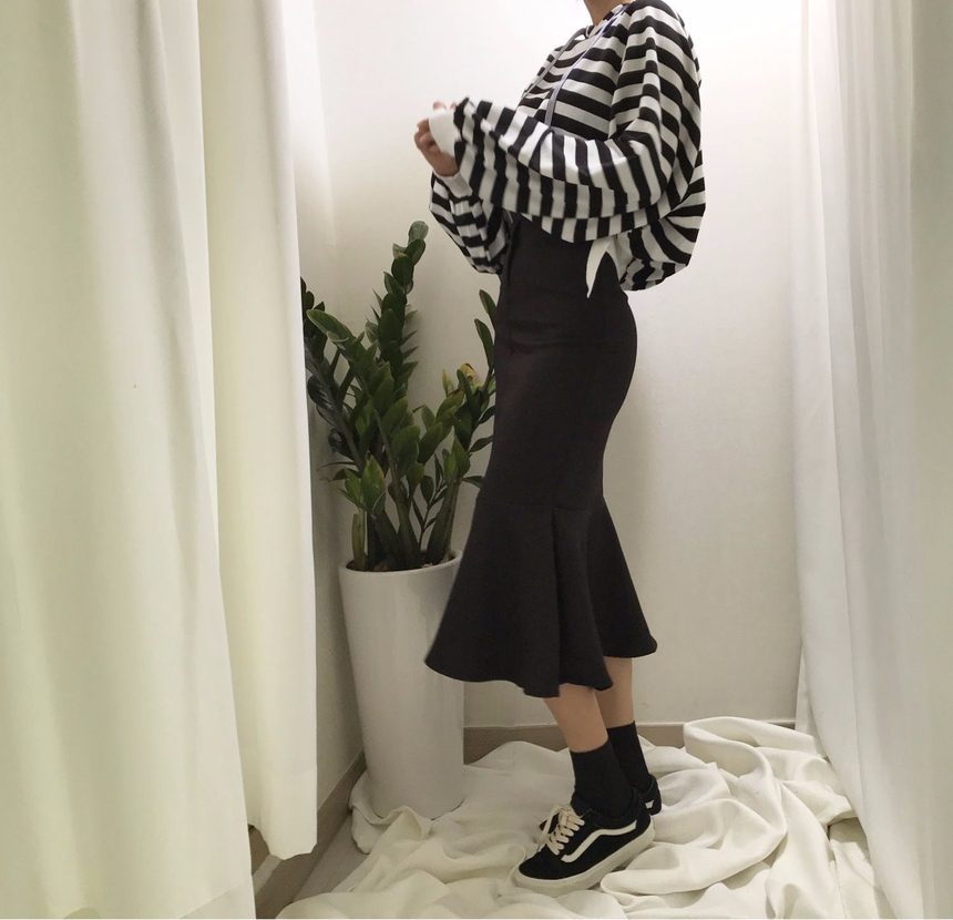 High-waisted Mermaid Skirt Autumn Long Tiered Long