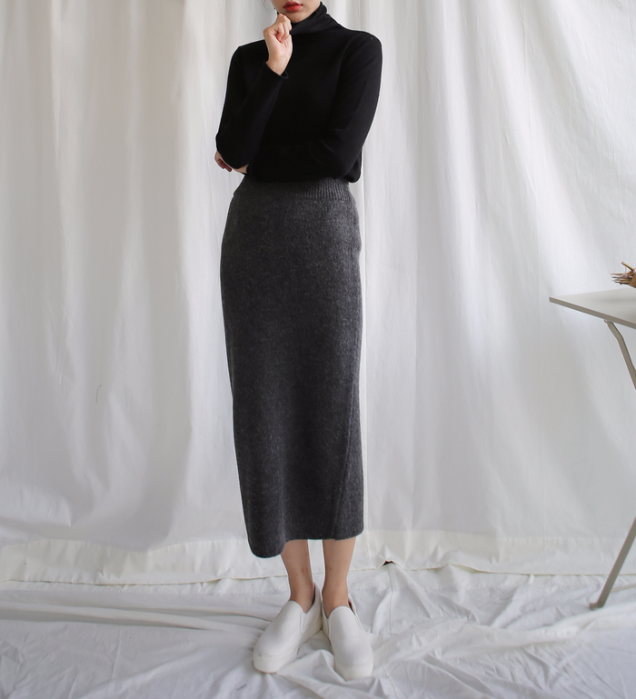 Knit winter long skirt skirt back slit