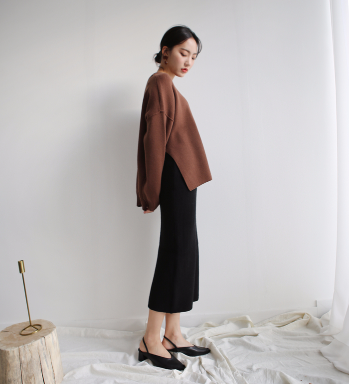 Knit winter long skirt skirt back slit