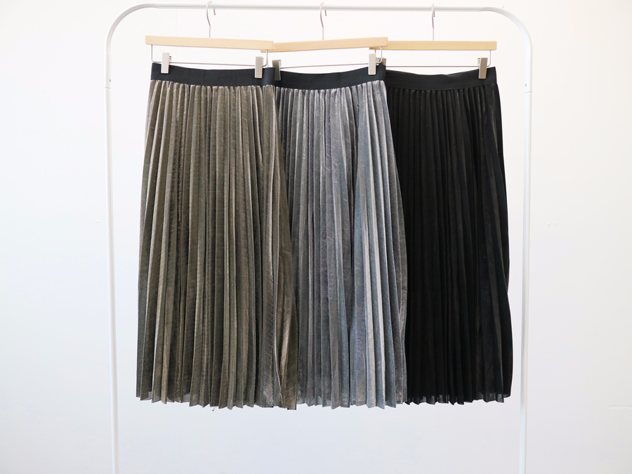 Gold Silver Metal Pearl Pleated Banding Long Skirt