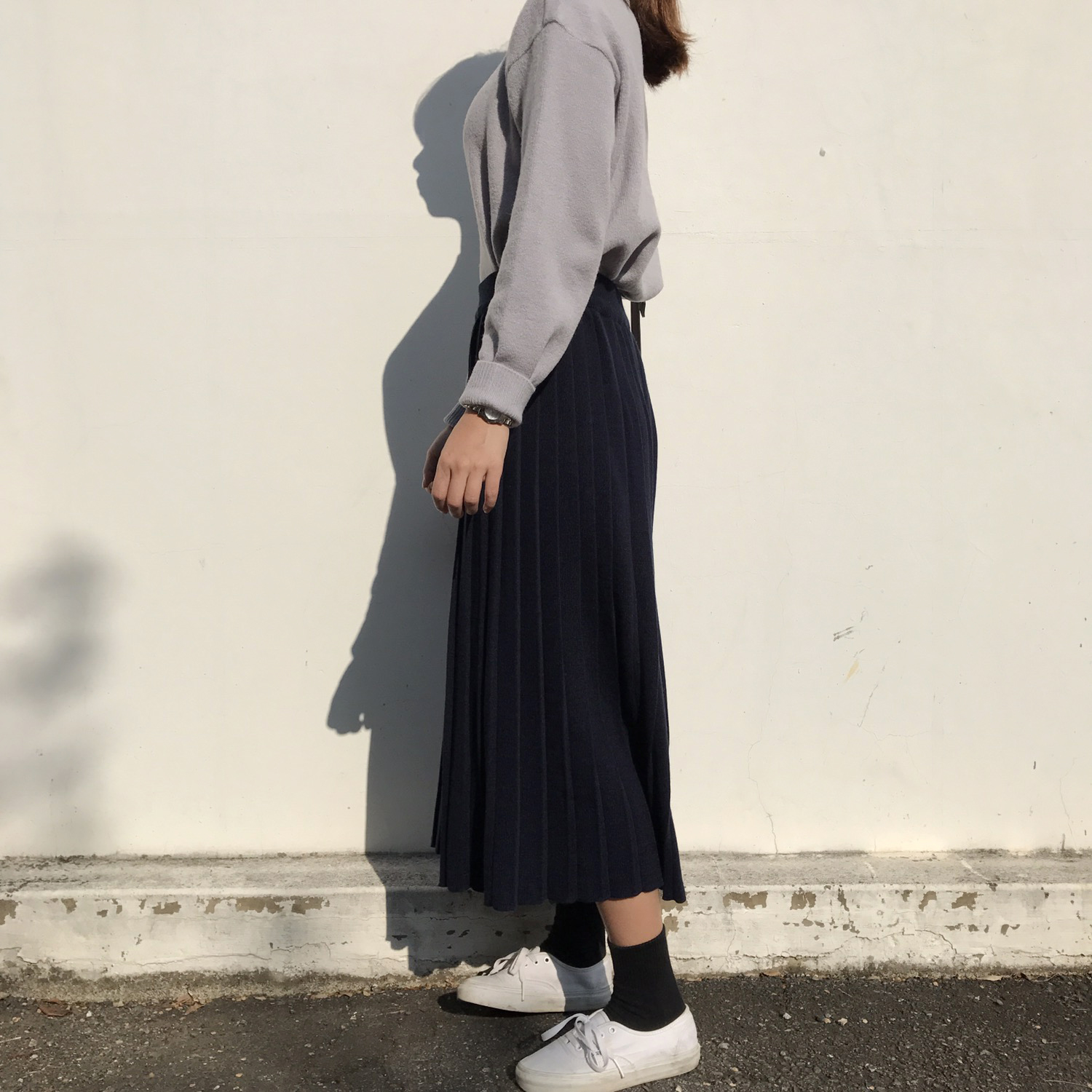 Winter knit pleated long skirt 4color wrinkles