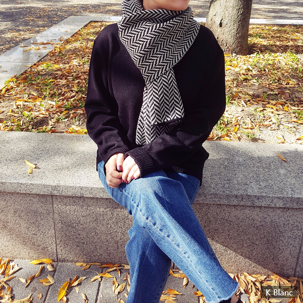 Herringbone muffler Large size Unisex French fashi