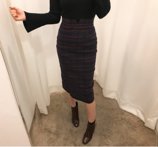 H line high waist check long skirt autumn skirt tr