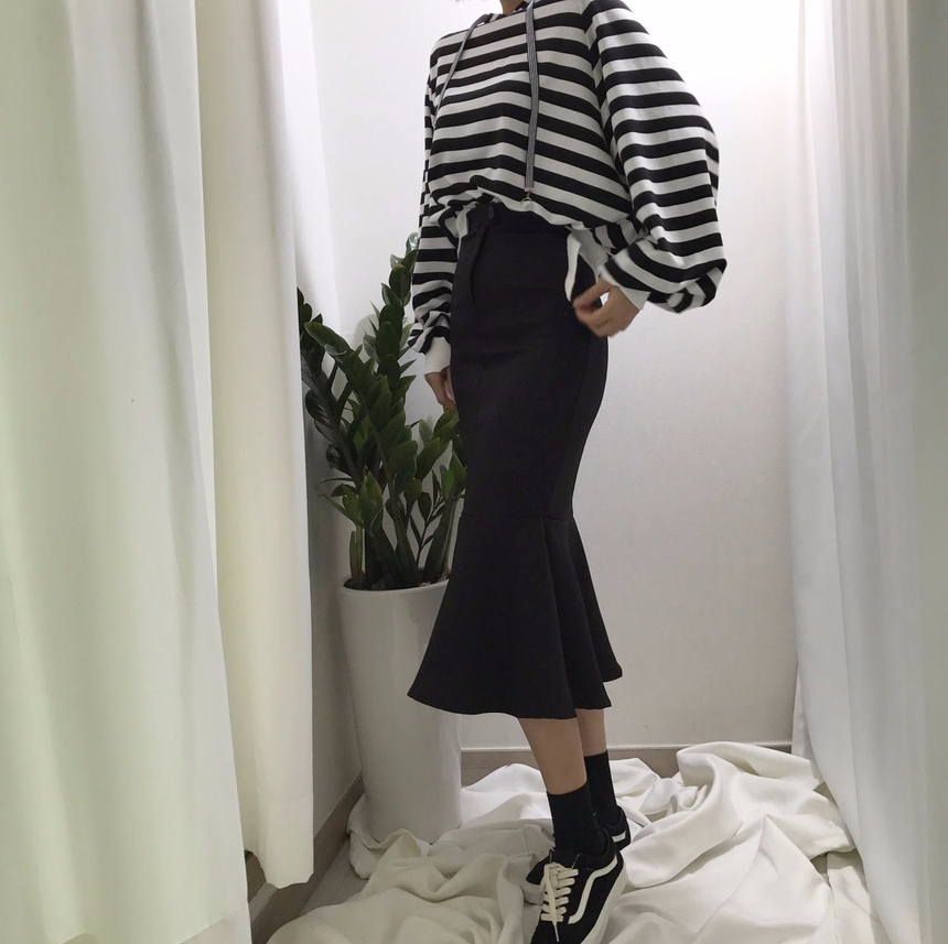 High-waisted Mermaid Skirt Autumn Long Tiered Long