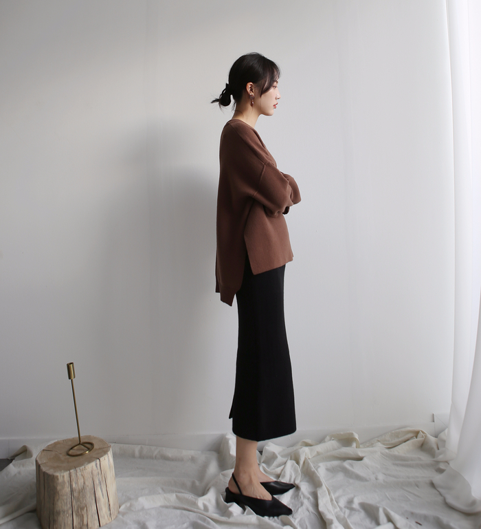 Knit winter long skirt skirt back slit