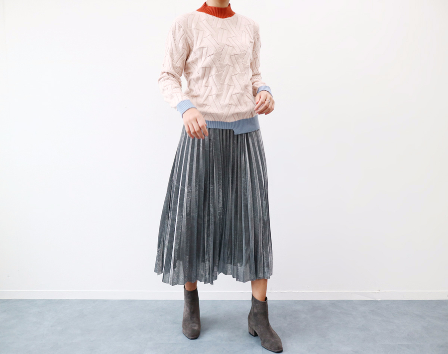 Gold Silver Metal Pearl Pleated Banding Long Skirt