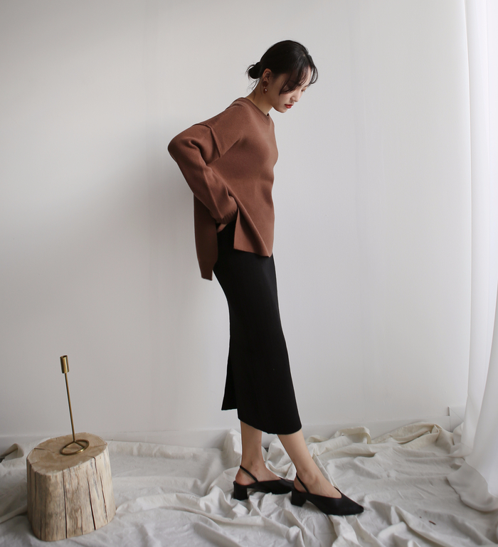 Knit winter long skirt skirt back slit