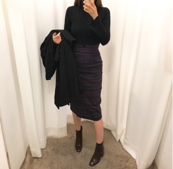 H line high waist check long skirt autumn skirt tr