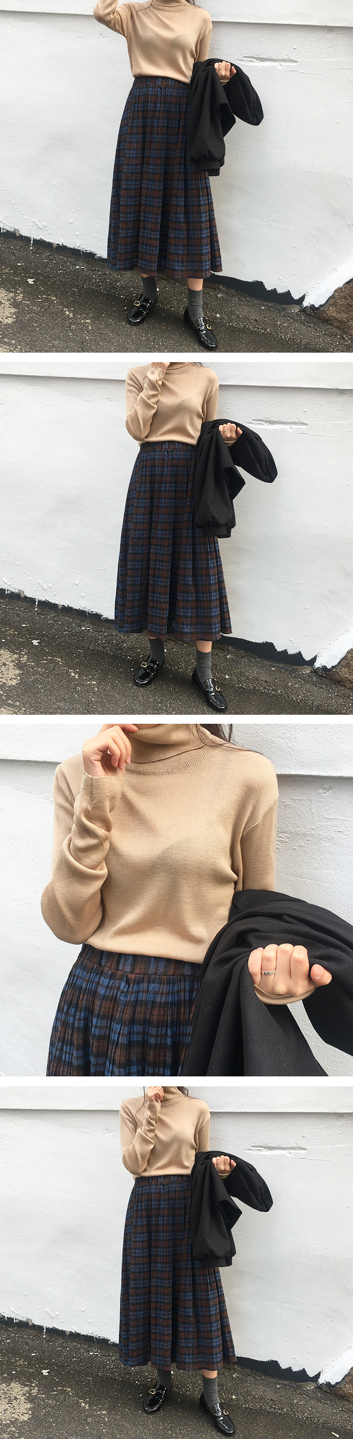 Modern Check Flare Banding Skirt Women Winter a Li