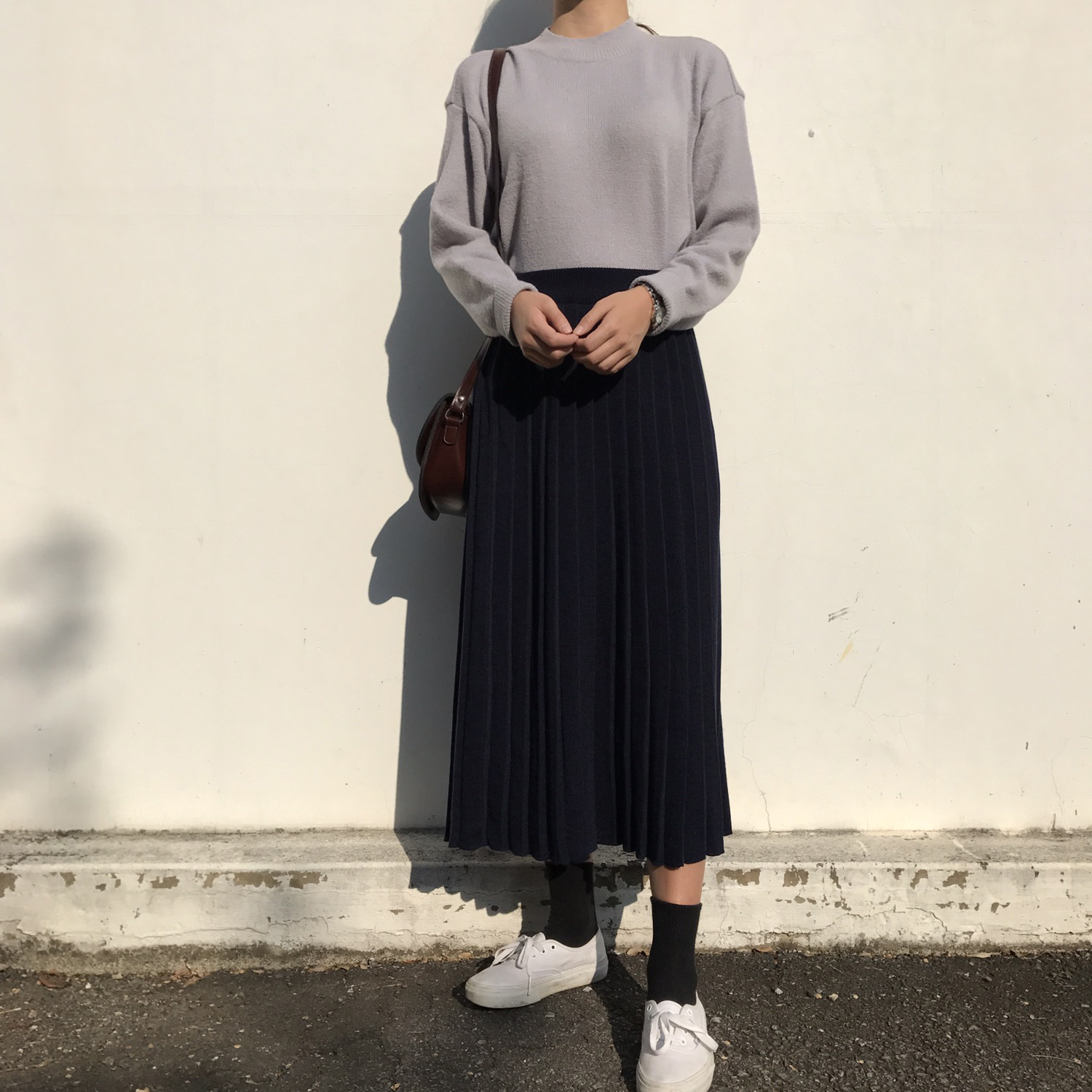 Winter knit pleated long skirt 4color wrinkles