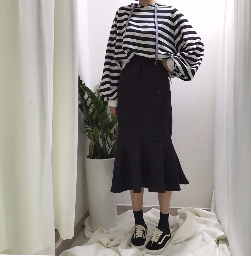 High-waisted Mermaid Skirt Autumn Long Tiered Long