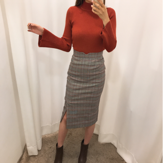 H line high waist check long skirt autumn skirt tr