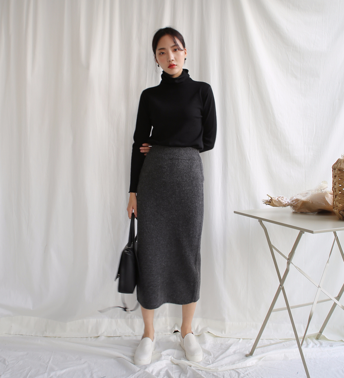Knit winter long skirt skirt back slit