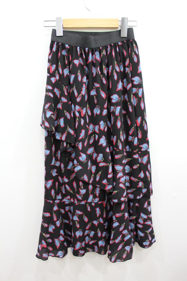 Chiffon Canvas Long Skirt Green Black Flower Midi 