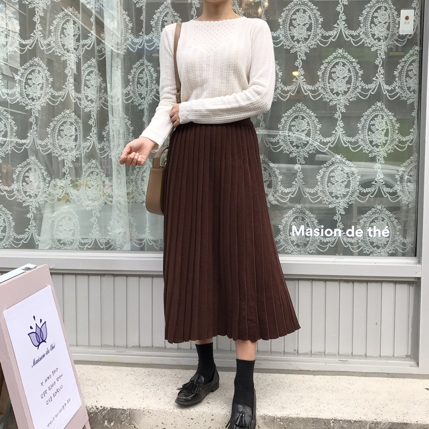 Winter knit pleated long skirt 4color wrinkles
