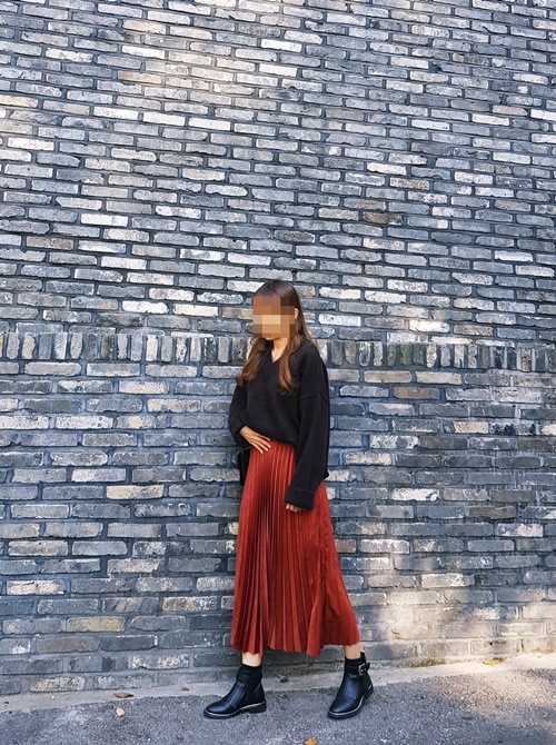 Pleated Pleated Long Skirt 3color Sun My Way Metal