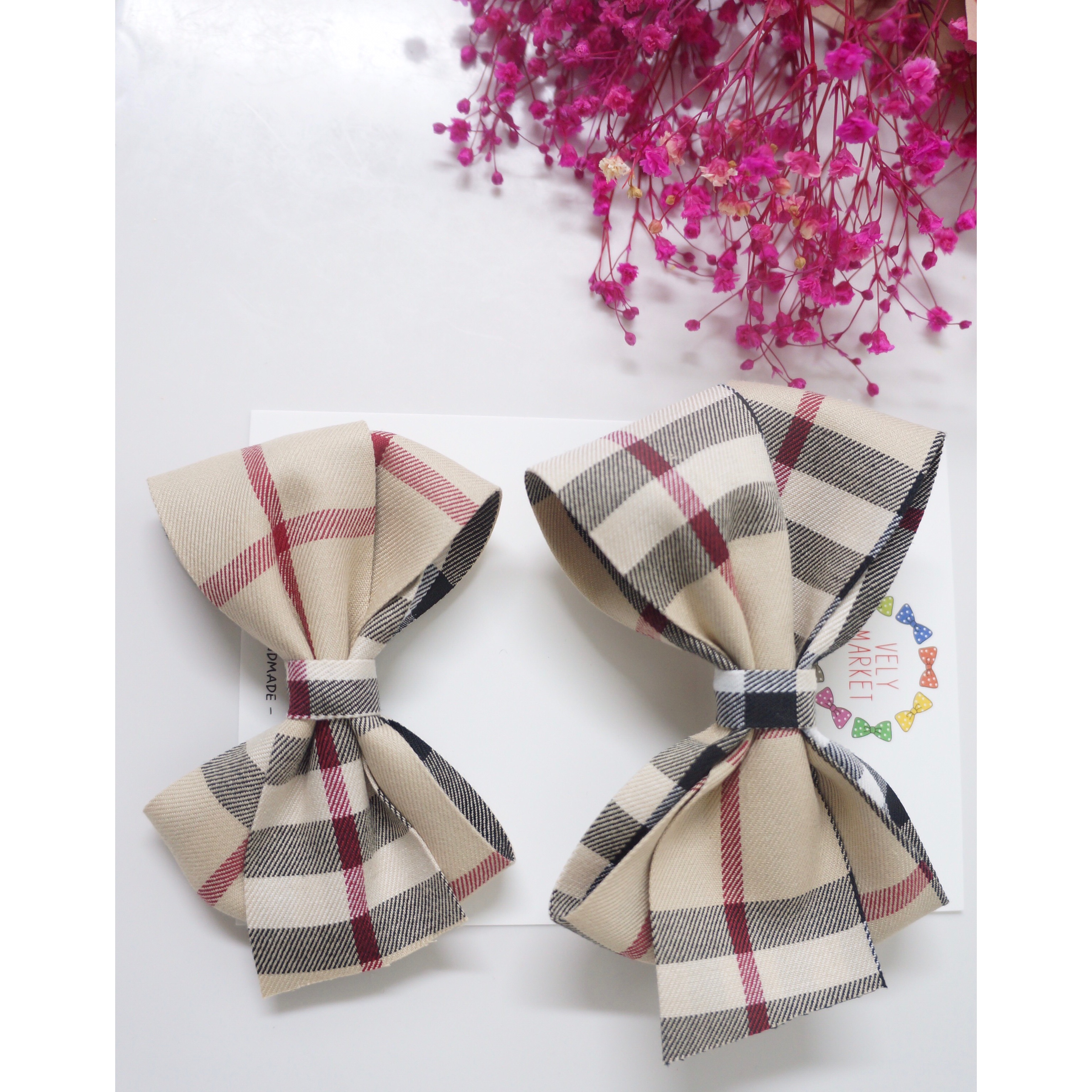 Hair Accessories Bleu Market Beige Check Pins Avai