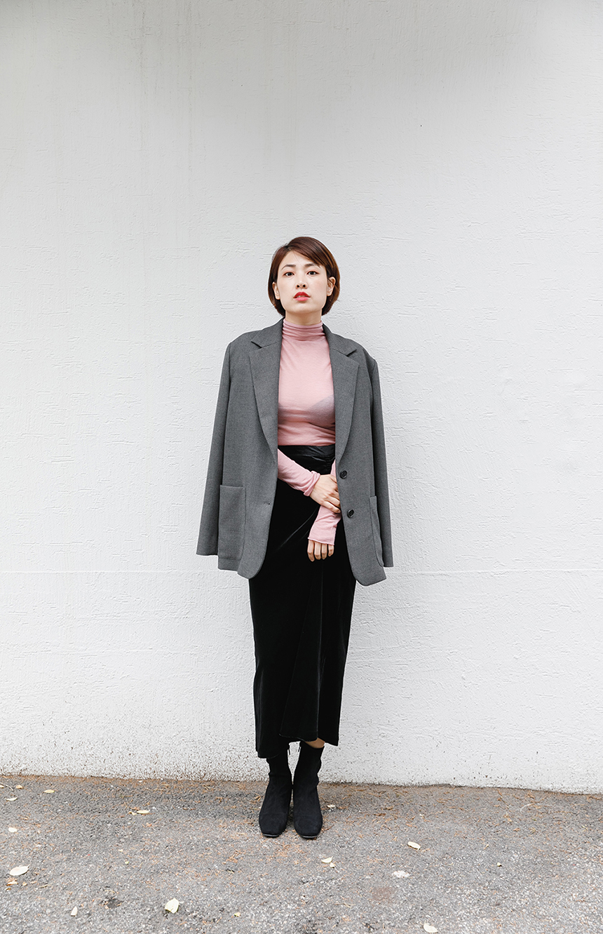 Velvet shirring long skirt 3colors easy to look in