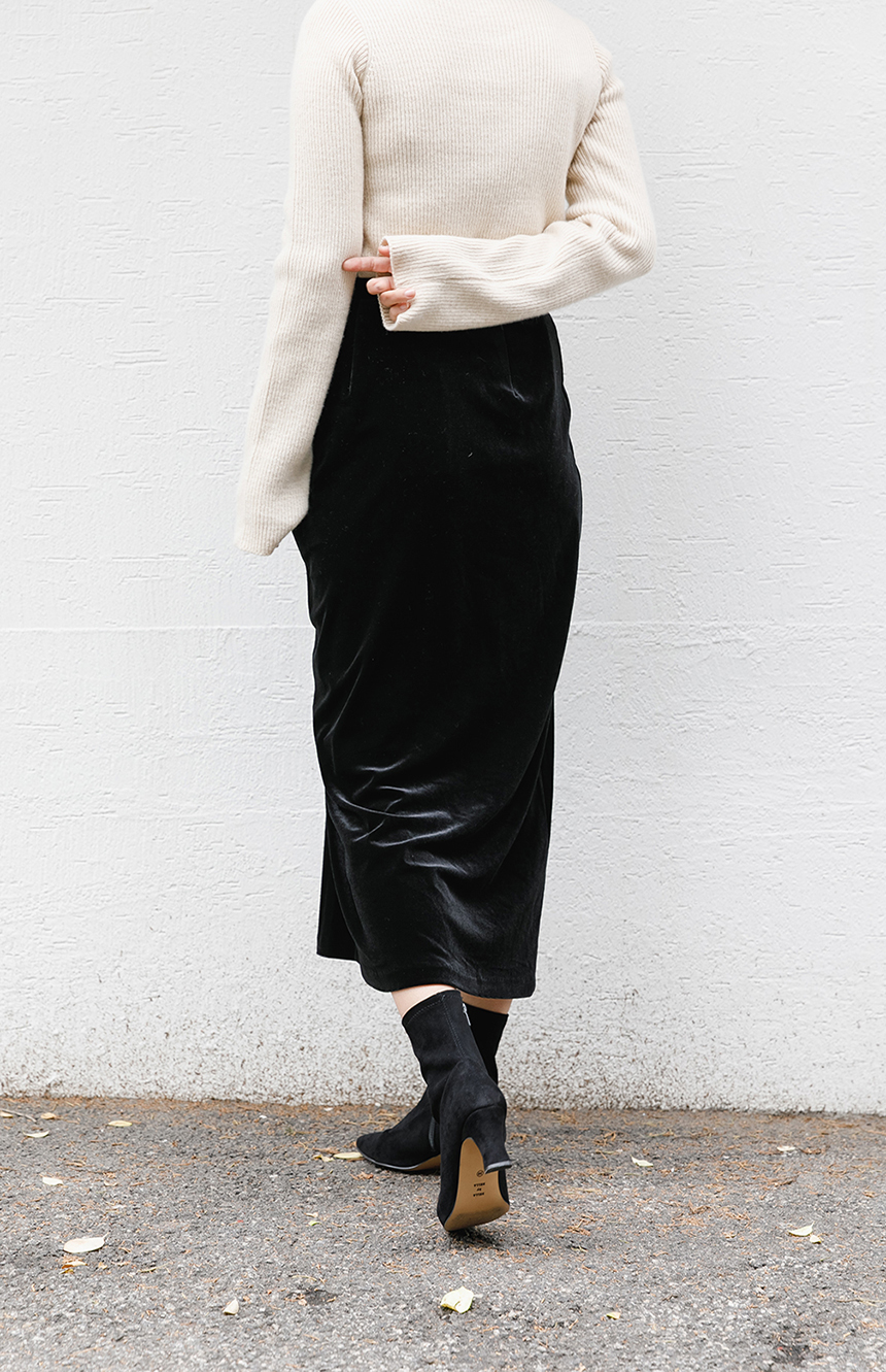 Velvet shirring long skirt 3colors easy to look in