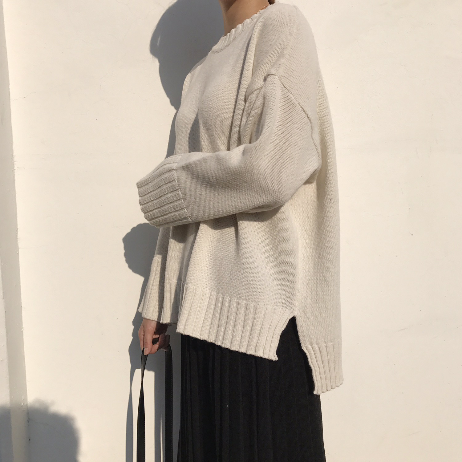 Winter knit pleated long skirt 4color wrinkles